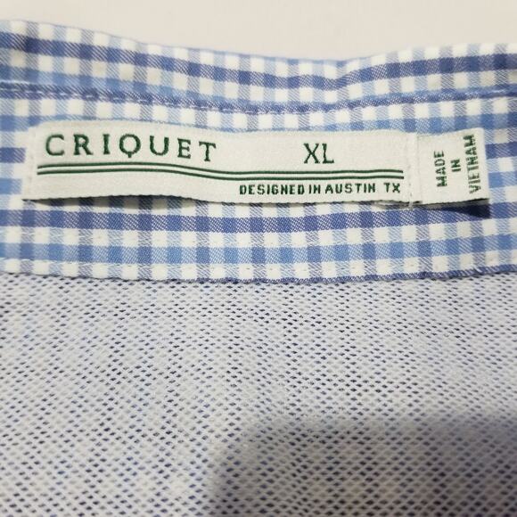 Criquet Shirt Mens XL Blue Seersucker Vented Button Gingham Check Short Sleeve - Picture 4 of 10